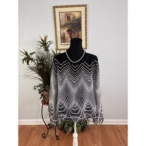 Alfani Women Blouse LG Long Sleeve Pullover Boho Tropical Vacation Resort Wear